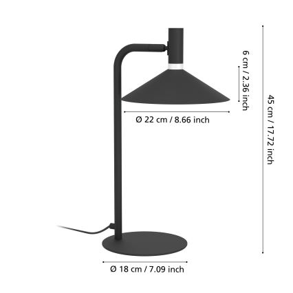 Eglo - Ρυθμιζόμενο επιτραπέζιο φωτιστικό LED RGBW LED/7,5W/230V 2700-6500K μαύρο