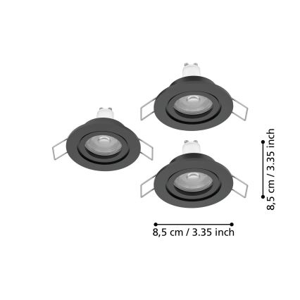 Eglo - Σετ 3x LED εντοιχισμένα σποτ μπάνιου 1xGU10/4,5W/230V IP44 μαύρο
