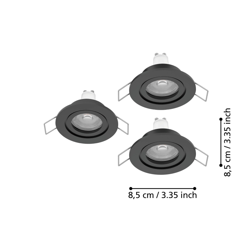 Eglo - Σετ 3x LED εντοιχισμένα σποτ μπάνιου 1xGU10/4,5W/230V IP44 μαύρο