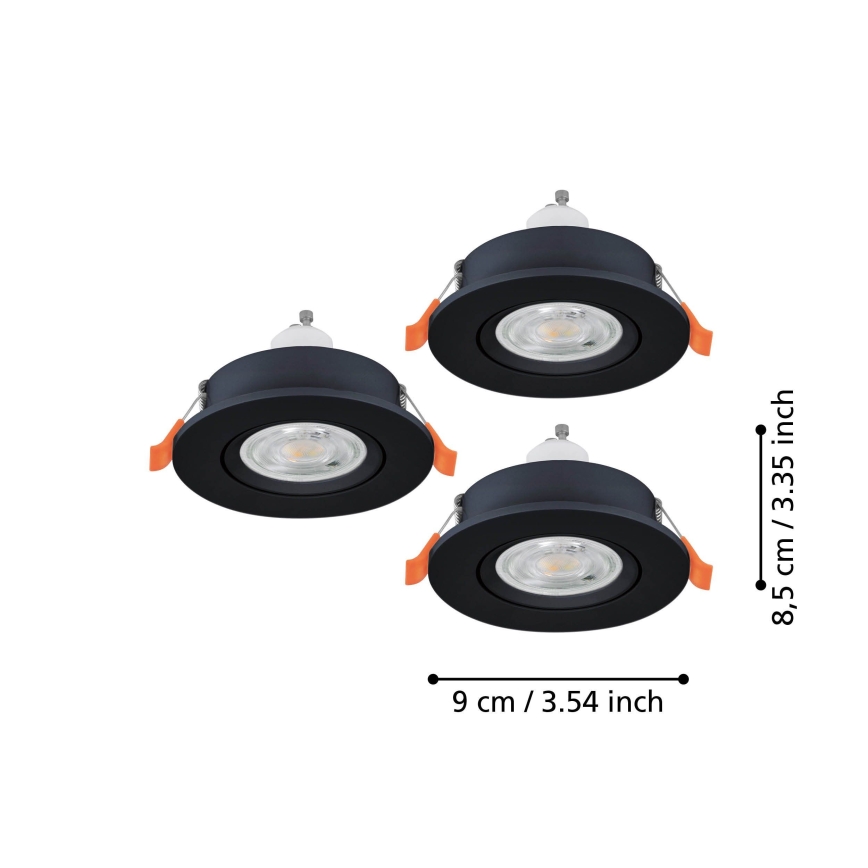 Eglo - Σετ 3x LED χωνευτό σποτ 1xGU10/4,5W/230V μαύρο