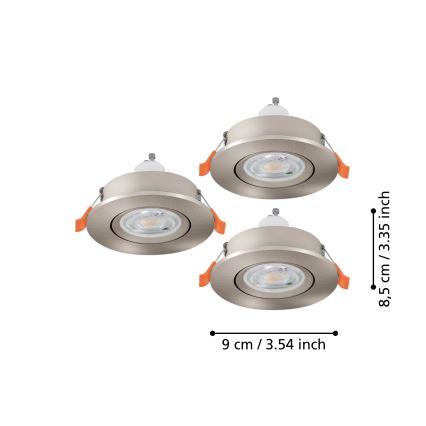 Eglo - Σετ 3x LED χωνευτά φωτιστικά σποτ 1xGU10/4,5W/230V ματ χρώμιο
