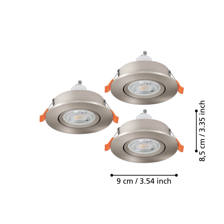 Eglo - Σετ 3x LED χωνευτά φωτιστικά σποτ 1xGU10/4,5W/230V ματ χρώμιο