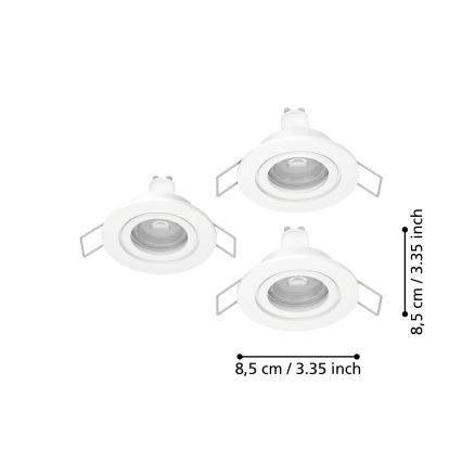 Eglo - Σετ 3x LED εντοιχιζόμενα σποτ για μπάνιο 1xGU10/4,5W/230V IP44 λευκό