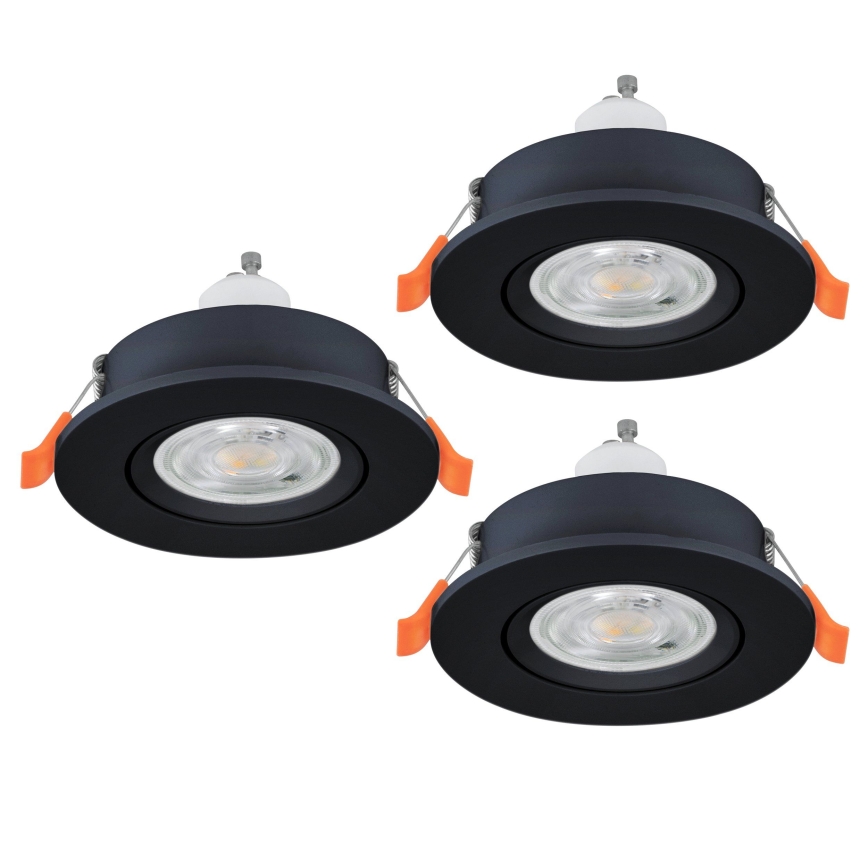 Eglo - Σετ 3x LED εντοιχιζόμενα σποτ μπάνιου 1xGU10/4,5W/230V IP44 μαύρα