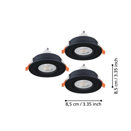 Eglo - Σετ 3x LED εντοιχιζόμενα σποτ μπάνιου 1xGU10/4,5W/230V IP44 μαύρα