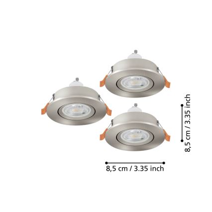 Eglo - Σετ 3x LED εντοιχιζόμενα σποτ για μπάνιο 1xGU10/4,5W/230V IP44 ματ χρώμιο