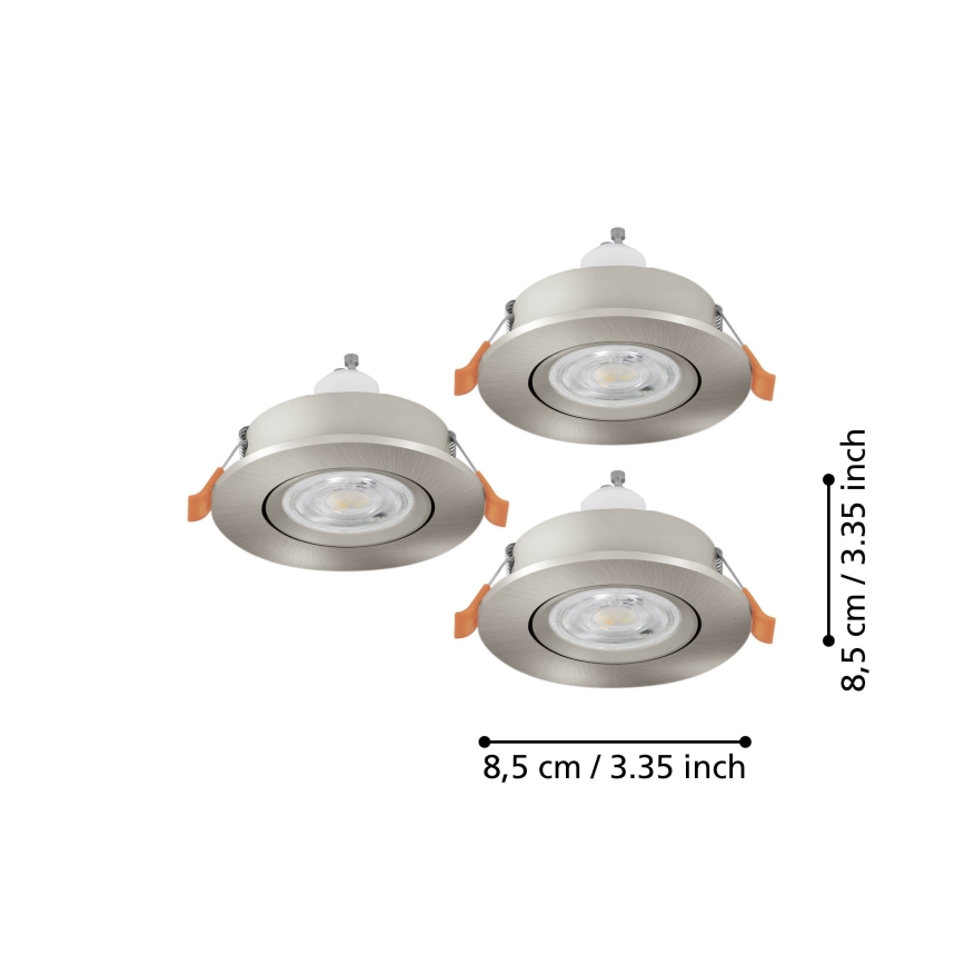 Eglo - Σετ 3x LED εντοιχιζόμενα σποτ για μπάνιο 1xGU10/4,5W/230V IP44 ματ χρώμιο