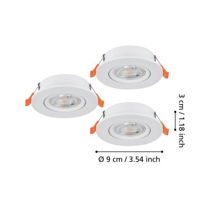 Eglo - Σετ 3 τεμ. χωνευτά σποτ οροφής LED, 4,8W/230V, 2700/4000/6500K, λευκό
