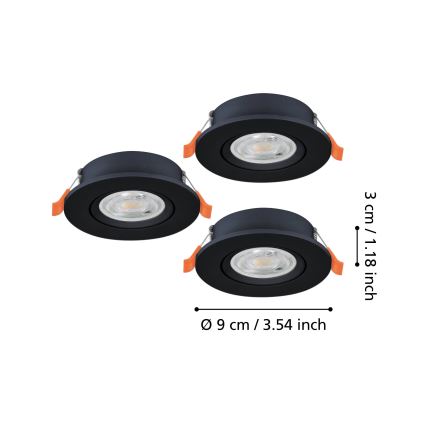 Eglo - Σετ 3 τεμαχίων εντοιχισμένα σποτ LED/4,8W/230V 2700/4000/6500K μαύρο