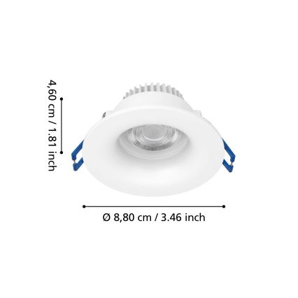 Eglo - Εντοιχισμένο LED φωτιστικό μπάνιου LED/4,9W/230V 2700/4000/6500K Ø 8,8 cm IP65 λευκό