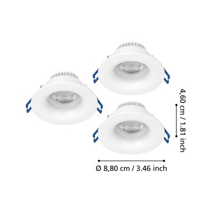 Eglo - Σετ 3x εντοιχισμένο φωτιστικό μπάνιου LED/4,9W/230V 2700/4000/6500K Ø 8,8 cm IP65 λευκό