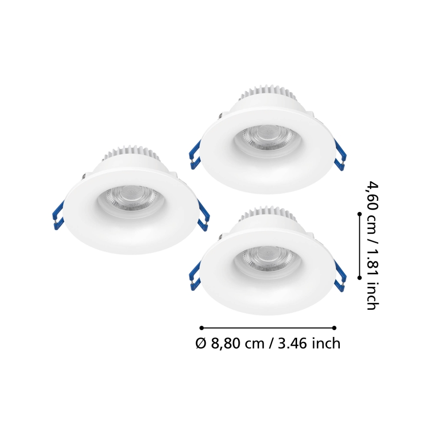 Eglo - Σετ 3x εντοιχισμένο φωτιστικό μπάνιου LED/4,9W/230V 2700/4000/6500K Ø 8,8 cm IP65 λευκό