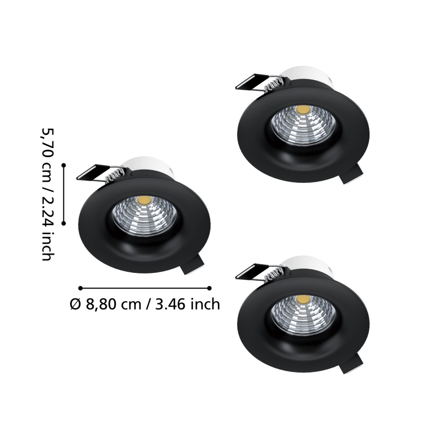 Eglo - Σετ 3 τεμ. ρυθμιζόμενα χωνευτά φωτιστικά LED/4,8W/230V διάμ. 8,8 cm μαύρο