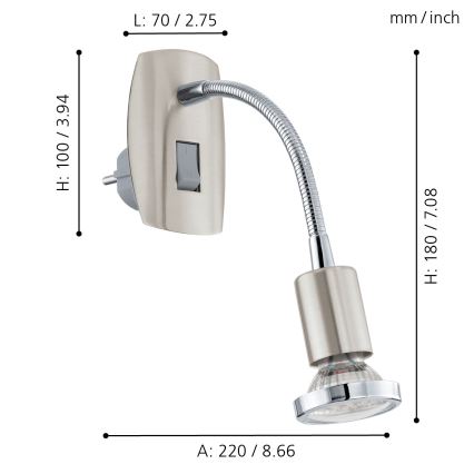 Eglo - LED φωτιστικό με βύσμα 1xGU10/2,8W/230V ματ χρώμιο