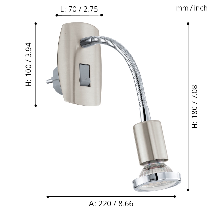 Eglo - LED φωτιστικό με βύσμα 1xGU10/2,8W/230V ματ χρώμιο