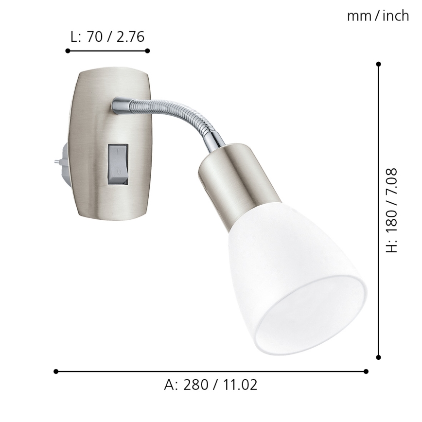 Eglo - Επιτοίχια απλίκα για πρίζα 1xE14/5W/230V ματ χρώμιο