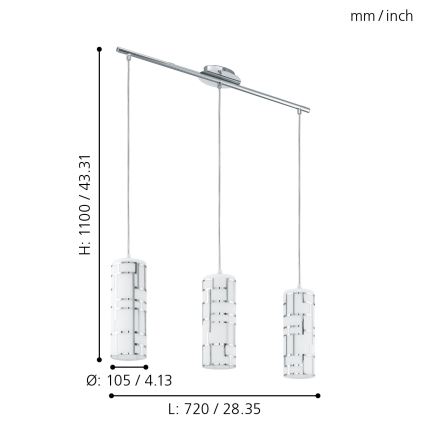 Eglo - Κρεμαστό φωτιστικό οροφής ράγα 3xE27/60W/230V