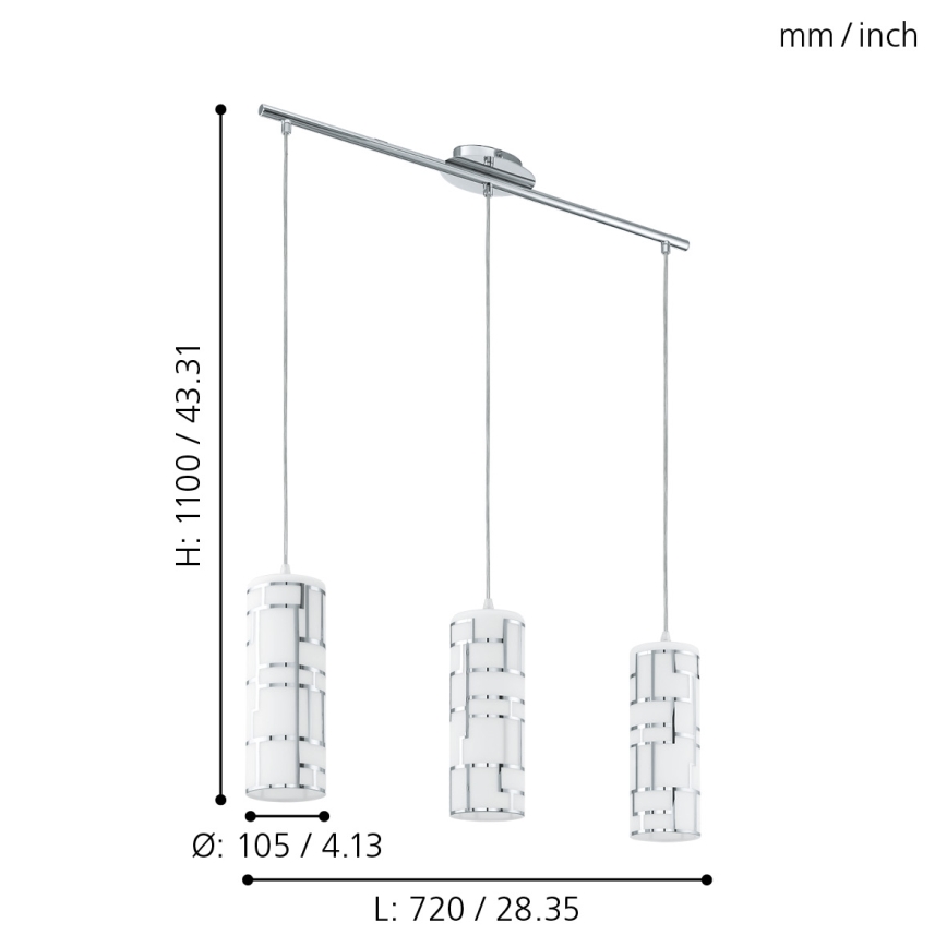 Eglo - Κρεμαστό φωτιστικό οροφής ράγα 3xE27/60W/230V