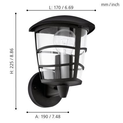 Eglo - Φως τοίχου εξωτερικού χώρου LED 1xE27/8,5W/230V IP44