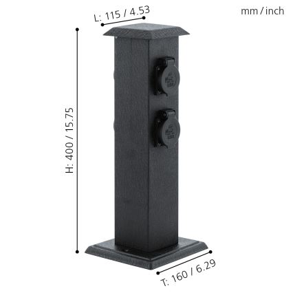 EGLO - Εξωτερικού χώρου garden Κολωνάκι με πρίζες SCHUKO IP44