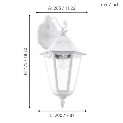 Eglo - Φως τοίχου εξωτερικού χώρου 1xE27/60W/230V IP44