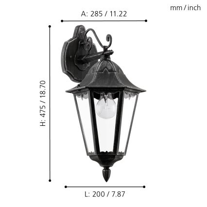 Eglo - Φως τοίχου εξωτερικού χώρου 1xE27/60W/230V IP44