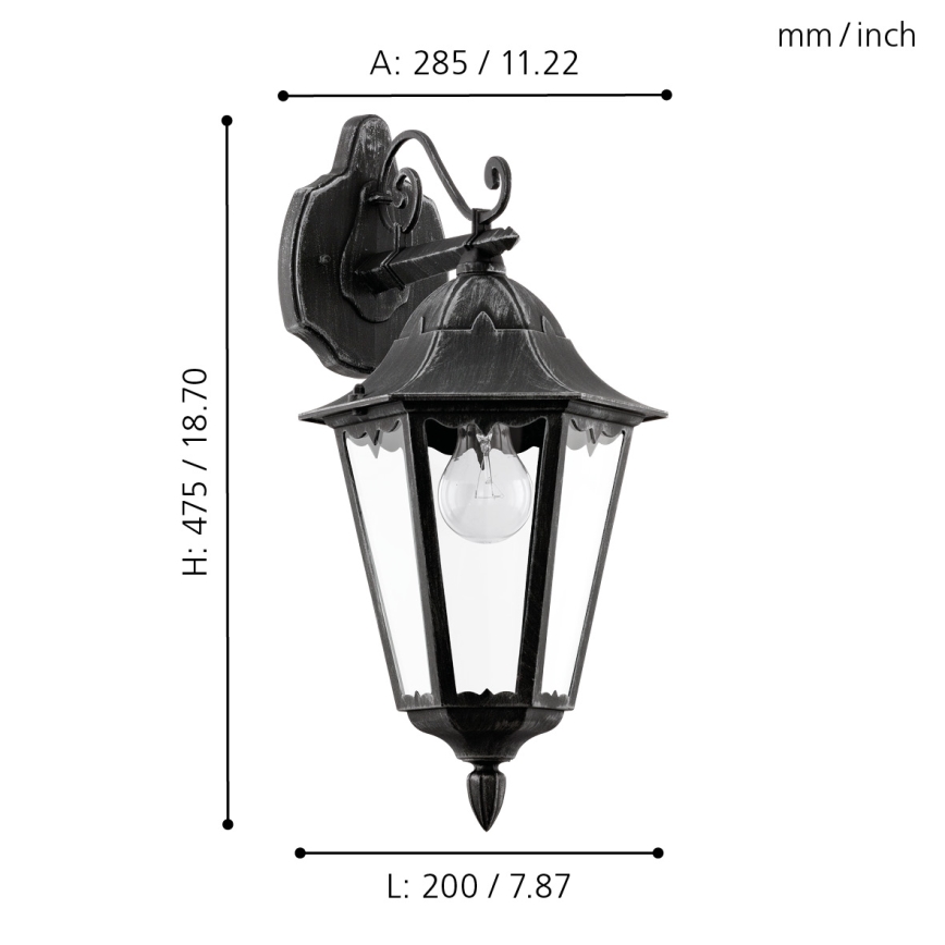 Eglo - Φως τοίχου εξωτερικού χώρου 1xE27/60W/230V IP44