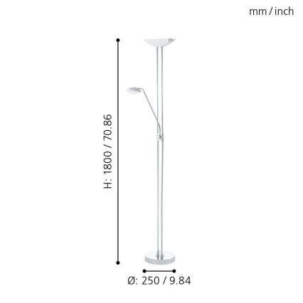 Eglo - Φωτιστικό δαπέδου LED Dimmable LED/20W + LED/2,5W γυαλιστερό χρώμιο