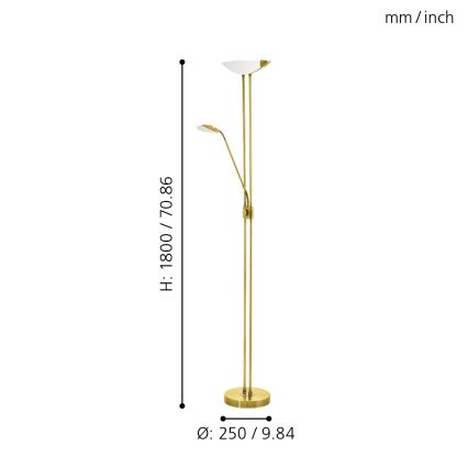 Eglo - Φωτιστικό δαπέδου LED Dimmable LED/20W + LED/2,5W ορείχαλκος