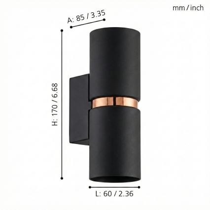 Eglo 95371 - Επιτοίχιο φωτιστικό LED PASSA 2xGU10-LED/4W/230V