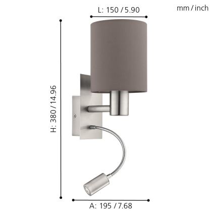 Eglo - Φως τοίχου LED 1xE27/40W+LED/3,8W γκρι