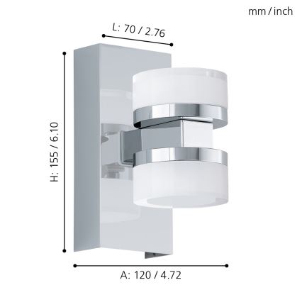 Eglo - LED Dimming επιτοίχιο φωτιστικό μπάνιου 2xLED/7,2W/ IP44