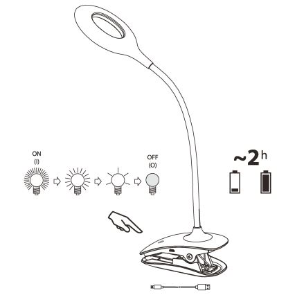 Eglo - Ρυθμιζόμενη LED λάμπα με κλιπ LED/3W/5V 500 mAh λευκή