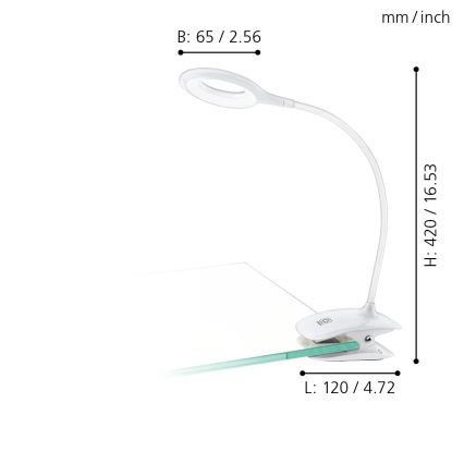 Eglo - Ρυθμιζόμενη LED λάμπα με κλιπ LED/3W/5V 500 mAh λευκή
