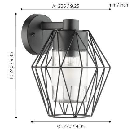 Eglo - Φως τοίχου εξωτερικού χώρου 1xE27/60W/230V IP44