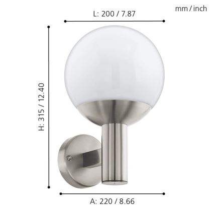 Eglo - LED Dimmable φωτιστικό τοίχου εξωτερικού χώρου NISIA-C 1xE27/9W/230V IP44