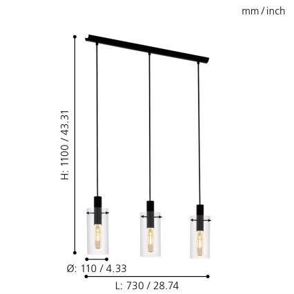 Eglo - Πολύφωτο σε σχοινί 3xE27/60W/230V