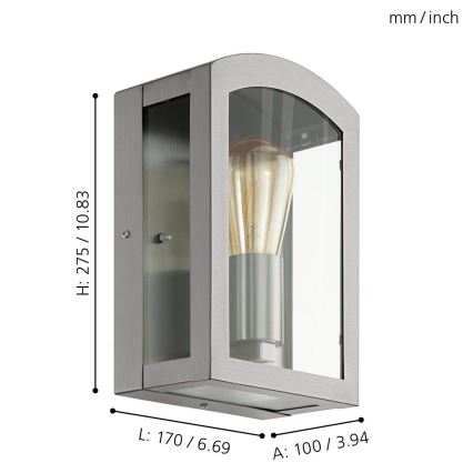 Eglo 97477 - Φως τοίχου εξωτερικού χώρου PARETTA 1xE27/60W/230V χρώμιο ματ IP44