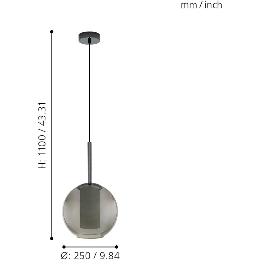 Eglo 97633 - Κρεμαστό φωτιστικό με καλώδιο TINDARI 1xE27/60W/230V καπνιστό μαύρο