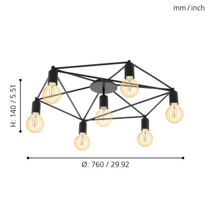 Eglo - Συνδεδεμένο πολύφωτο 7xE27/60W/230V μαύρο