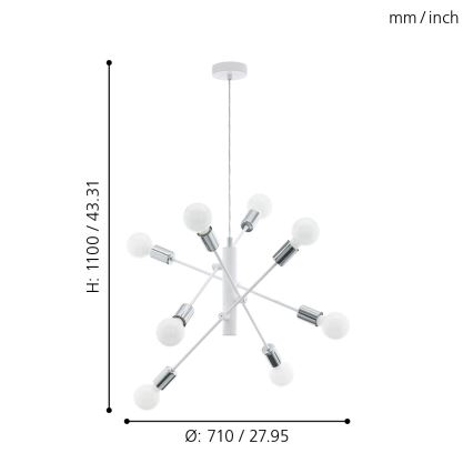 Eglo - Πολύφωτο σε σχοινί 8xE27/60W/230V λευκό