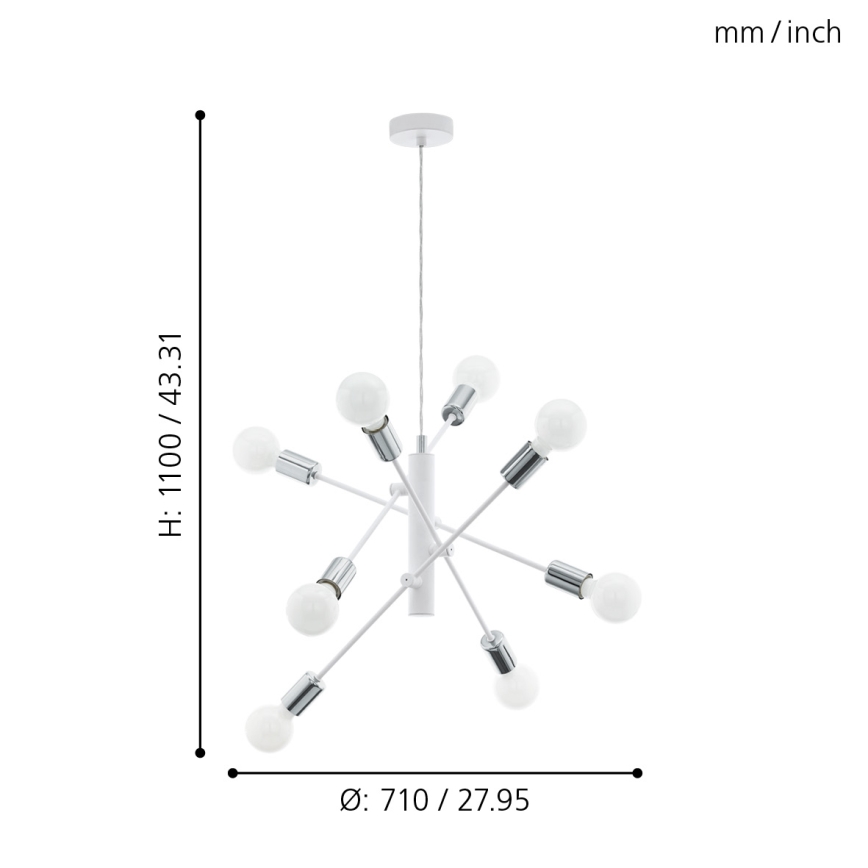 Eglo - Πολύφωτο σε σχοινί 8xE27/60W/230V λευκό