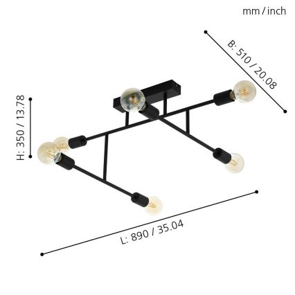 Eglo - Συνδεδεμένο πολύφωτο 6xE27/40W/230V μαύρο