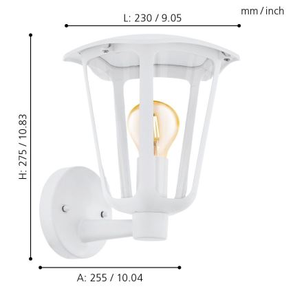 Eglo - Φως τοίχου εξωτερικού χώρου 1xE27/60W/230V λευκό IP44