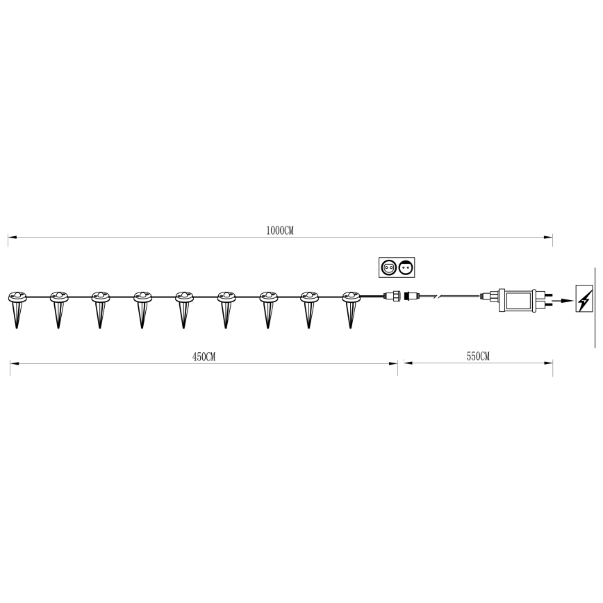 Eglo - LED Εξωτερική διακοσμητική γιρλάντα 9xLED 10m IP65 θερμό λευκό