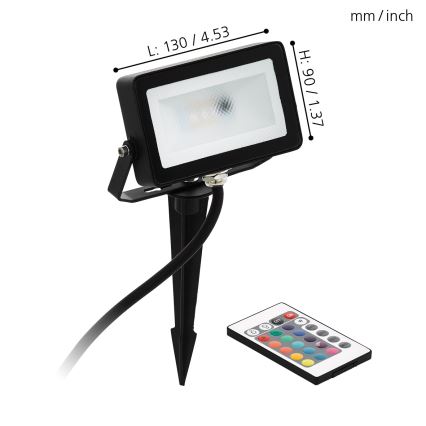 Eglo - Προβολέας LED RGB LED/10W/230V + τηλεχειριστήριο IP44