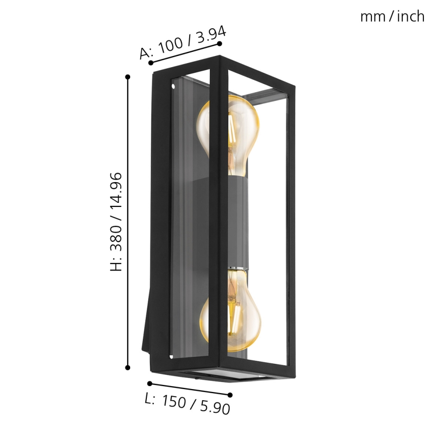 Eglo - Φως τοίχου εξωτερικού χώρου 2xE27/60W/230V IP44