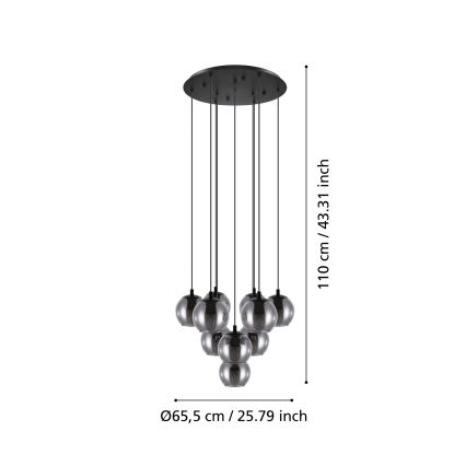 Eglo - Κρεμαστό φωτιστικό με καλώδιο 10xE27/40W/230V μαύρο/γυαλιστερό χρώμιο
