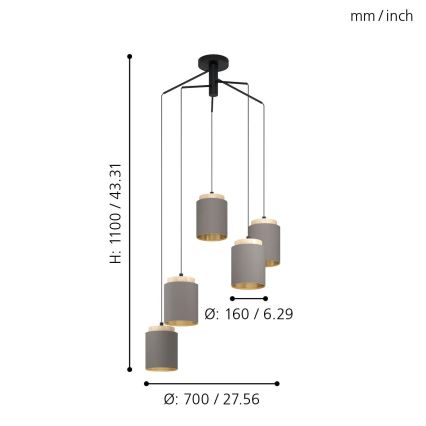 Eglo 99447 - Κρεμαστό φωτιστικό με καλώδια ALBARIZA 5xE27/40W/230V στυλ αράχνης
