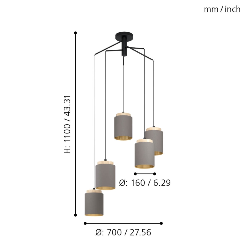 Eglo 99447 - Κρεμαστό φωτιστικό με καλώδια ALBARIZA 5xE27/40W/230V στυλ αράχνης